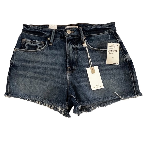NWT Good American Cut Off Denim Jean Shorts 24 NEW High Rise Raw Hem - Picture 4 of 13